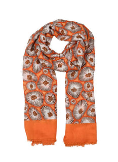 Women’s Abstract Circle Print Lightweight Scarf with Block Colour Ends