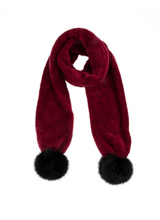 Women's Knitted Scarf with Faux Fur Pom Poms