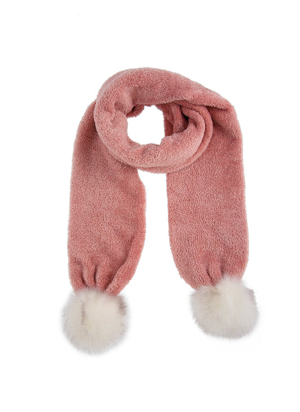 Women's Knitted Scarf with Faux Fur Pom Poms