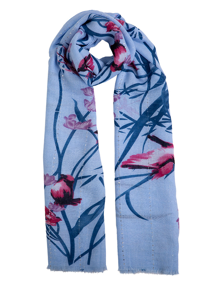 Women's Cherry Blossom and Bird Print Lightweight Scarf Dents