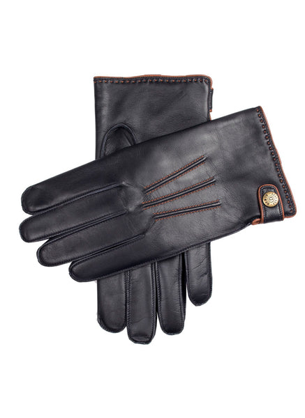 Men's Three-Point Lambswool-Lined Leather Gloves with Stud Tab