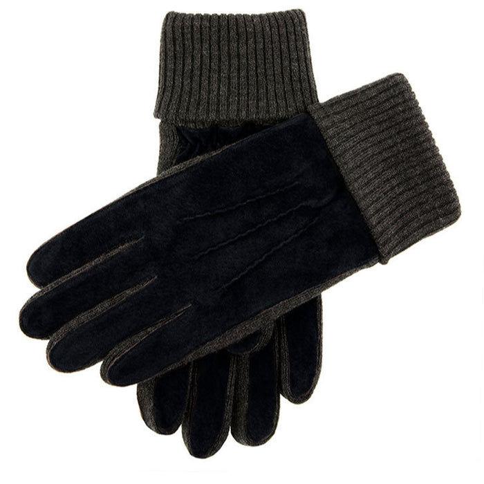 Men's Three Point Fleece Lined Suede Gloves Navy