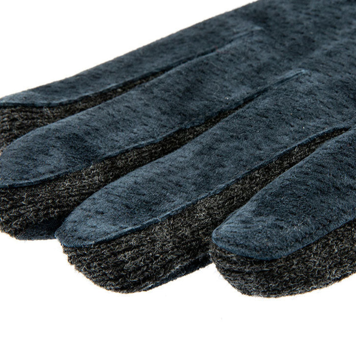 Men's Three Point Fleece Lined Suede Gloves navy fingers
