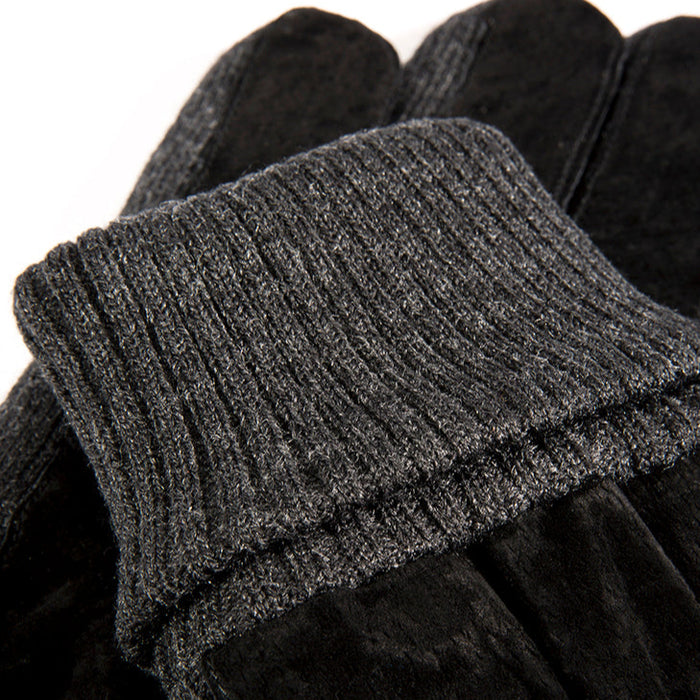 Men's Three Point Fleece Lined Suede Gloves Black Charcoal cuff