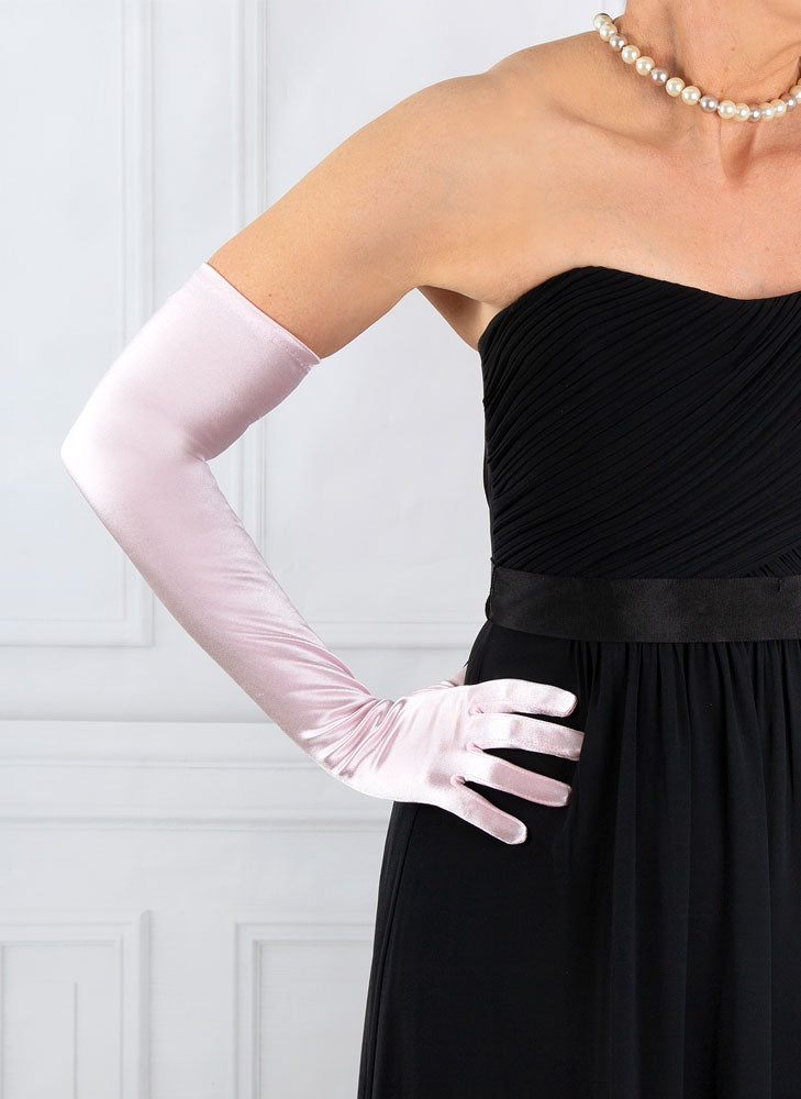 Long black satin clearance evening gloves