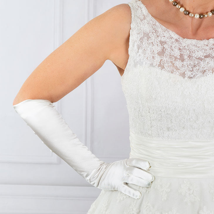 handschuhe ellenbogen Lange Satin-Handschuhe für Damen mit Knöpfen