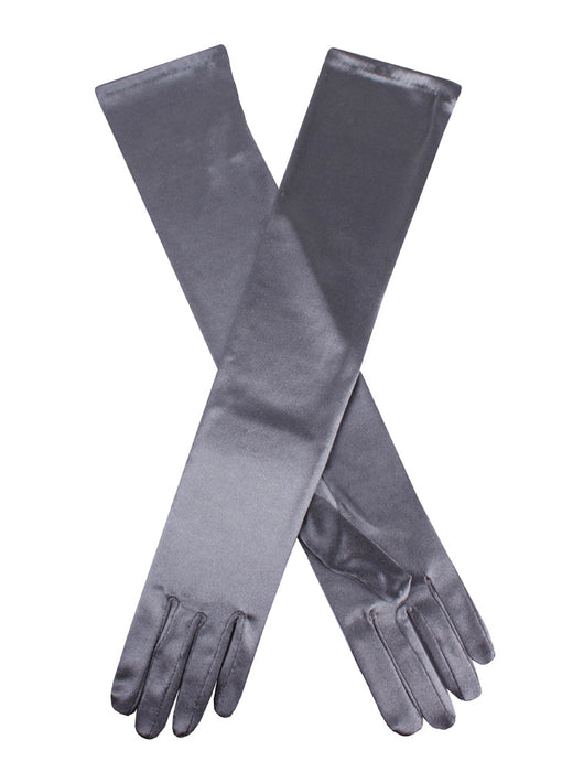 Women's Long Above-Elbow Satin Gloves in Pewter