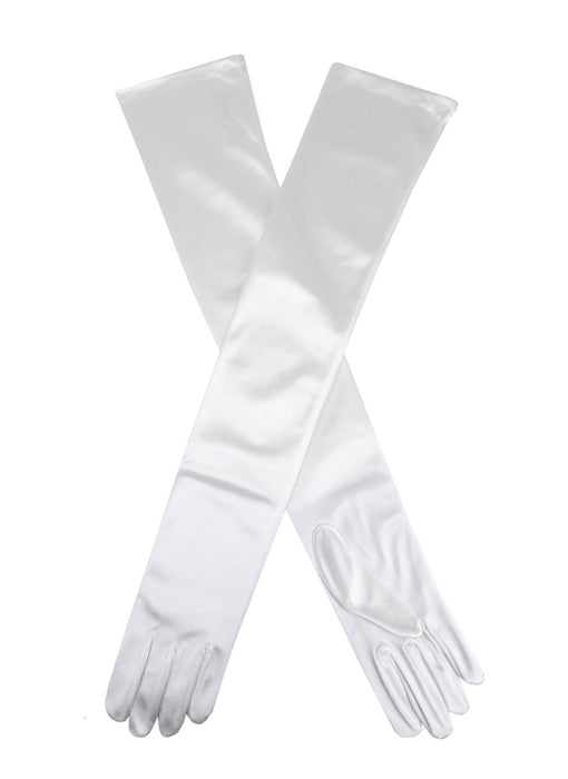Women's long, opera-length satin gloves in Ivory