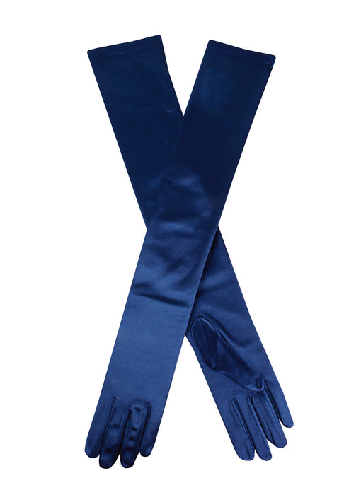 Women's long, opera-length satin gloves in Navy blue