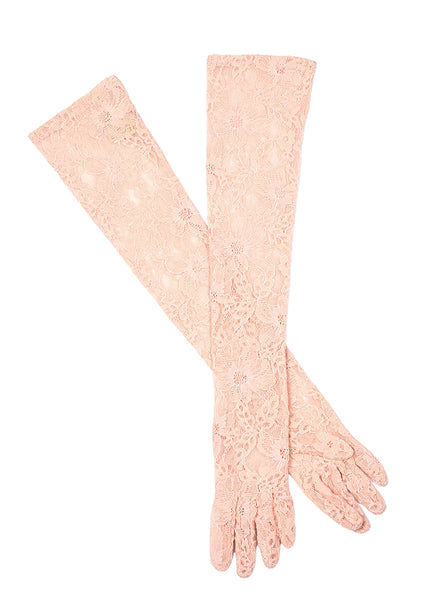 Blush lace opera gloves
