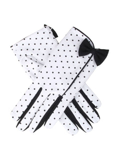 Women's Spotted Cotton Gloves with Side Bow and Trim