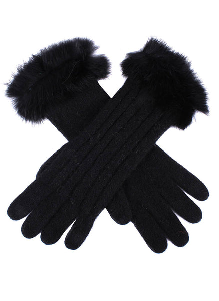 Women's Cable Knit Gloves with Fur Cuffs