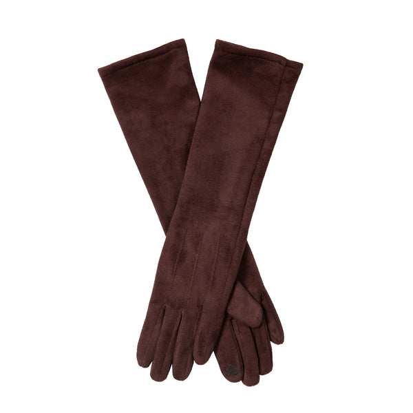 Women’s Touchscreen Long Below-Elbow Velour-Lined Faux Suede Gloves