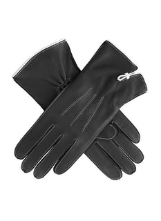 Women's Three-Point Leather Gloves with Contrasting Stitching