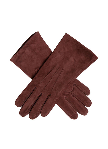Women's Three-Point Silk-Lined Lamb Suede Gloves