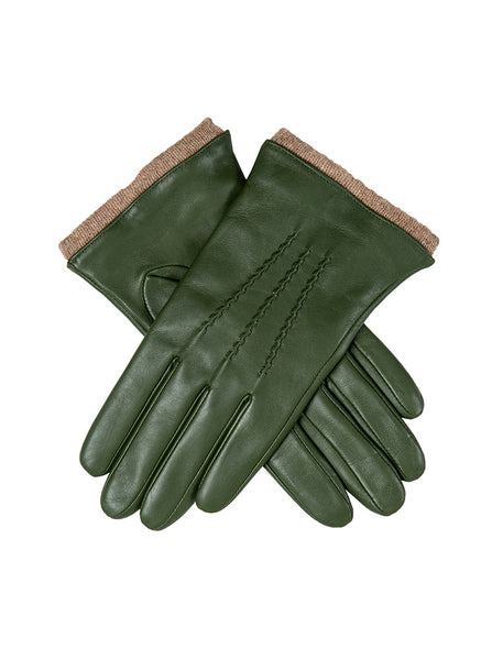 Women’s Three-Point Wool-Lined Leather Gloves with Knitted Cuffs