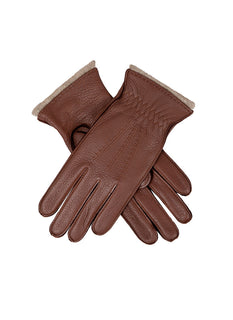 Women’s Three-Point Cashmere-Lined Deerskin Leather Gloves with Cashmere Cuffs
