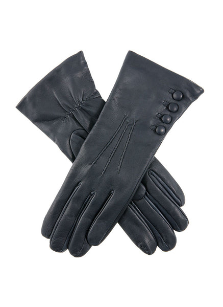 Women's Three-Point Cashmere-Lined Leather Gloves with Buttons