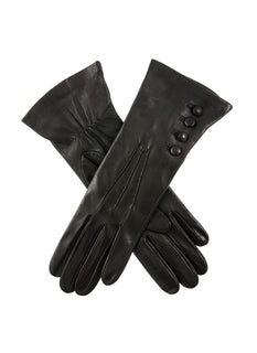 Women's Three-Point Silk-Lined Leather Gloves with Buttons