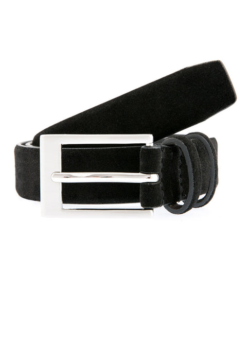 Men's twin loop black suede belt with chrome buckle