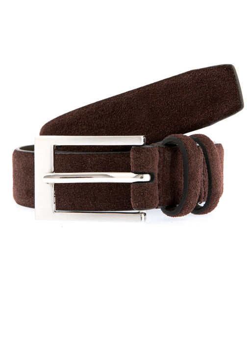 Men's twin loop brown suede belt with chrome buckle
