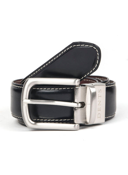 Men's Reversible Lined Leather Belt with Contrast Stitching