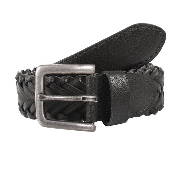 Men's Woven Leather Belt with Antique Brass Buckle
