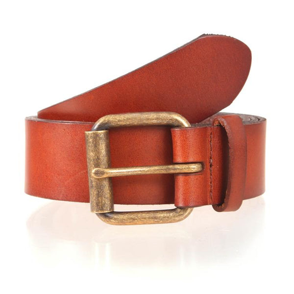 Men's Lined Waxed Leather Belt with Antique Brass Buckle