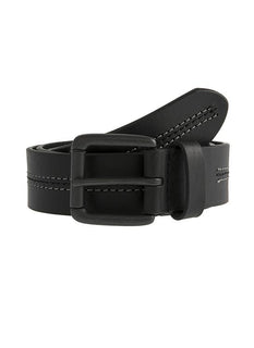 Men's Lined Leather Belt with Stitch Detail and Gunmetal Buckle